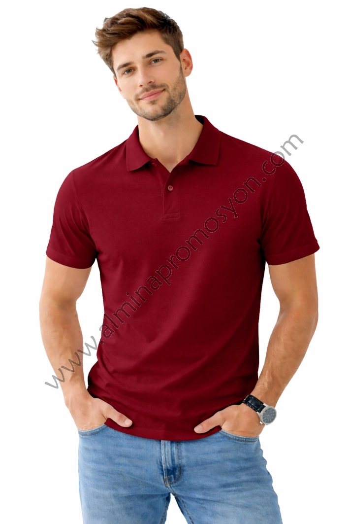 Bordo Polo Yaka Tişört (Baskısız)