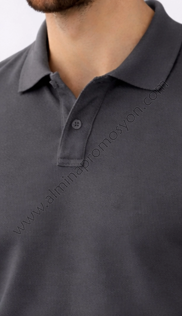 Füme Polo Yaka Tişört (Baskısız)