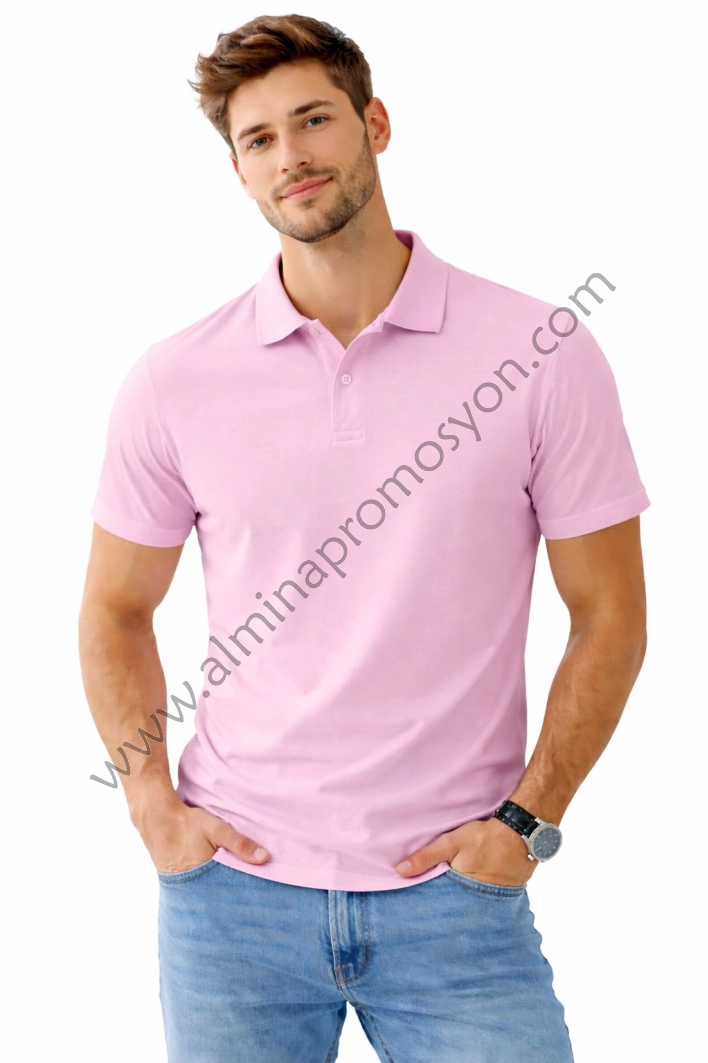 Pembe Polo Yaka Tişört (Baskısız)