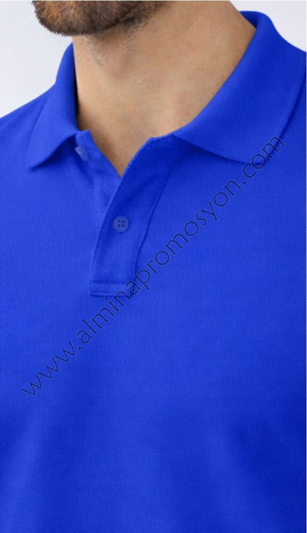 Saks Mavi Polo Yaka Tişört (Baskısız)