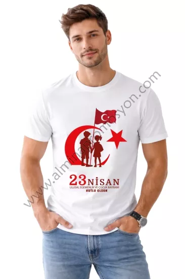 Toptan 23 Nisan Baskılı Beyaz Tişört