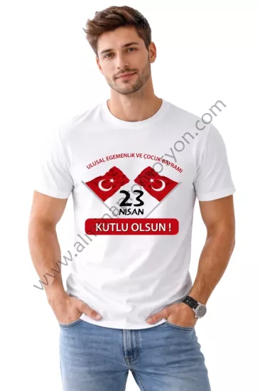 1. Kalite 23 Nisan Baskılı Beyaz Tişört