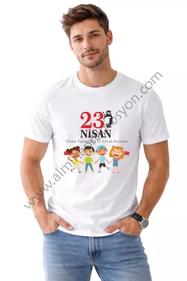 Promosyon Pamuk 23 Nisan Baskı Beyaz Tişört