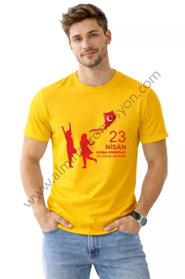 Promosyon 23 Nisan Baskılı Sarı Tişört