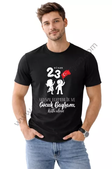 Promosyon 23 Nisan Baskılı Siyah Tişört