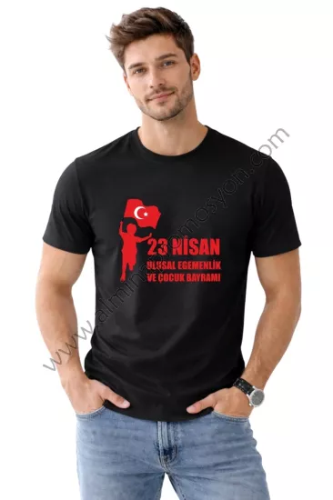 Toptan 23 Nisan Baskılı Siyah Tişört