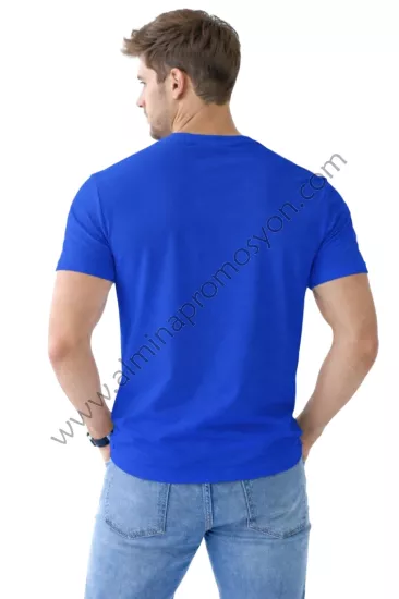 Promosyon Saks Mavi V Yaka Tişört
