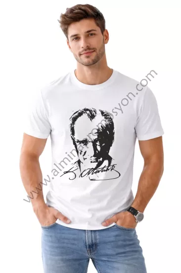 Promosyon Atatürk Baskılı Beyaz Tişört