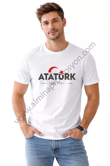 Toptan Ucuz Atatürk Baskılı Beyaz Erkek Tişört