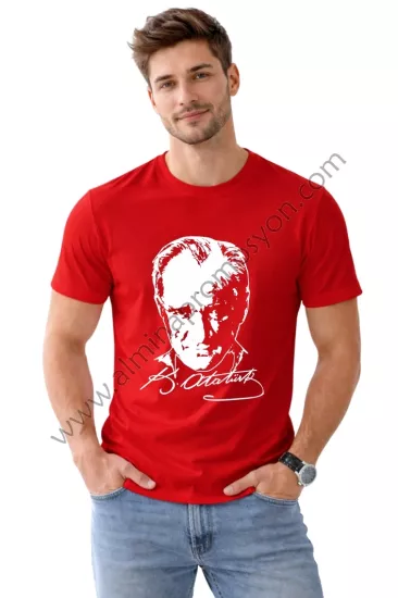 Promosyon Atatürk Baskılı Kırmızı Tişört