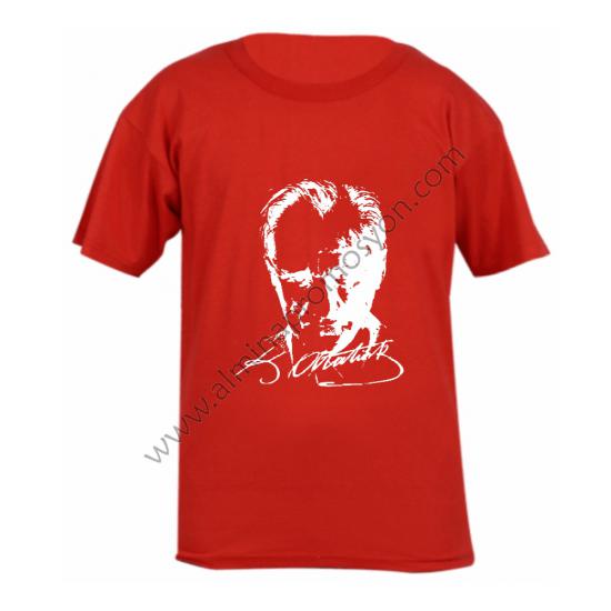 Kırmızı Atatürk Baskılı Tişört
