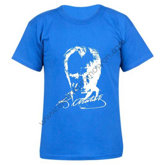 Mavi Atatürk Baskılı Tişört